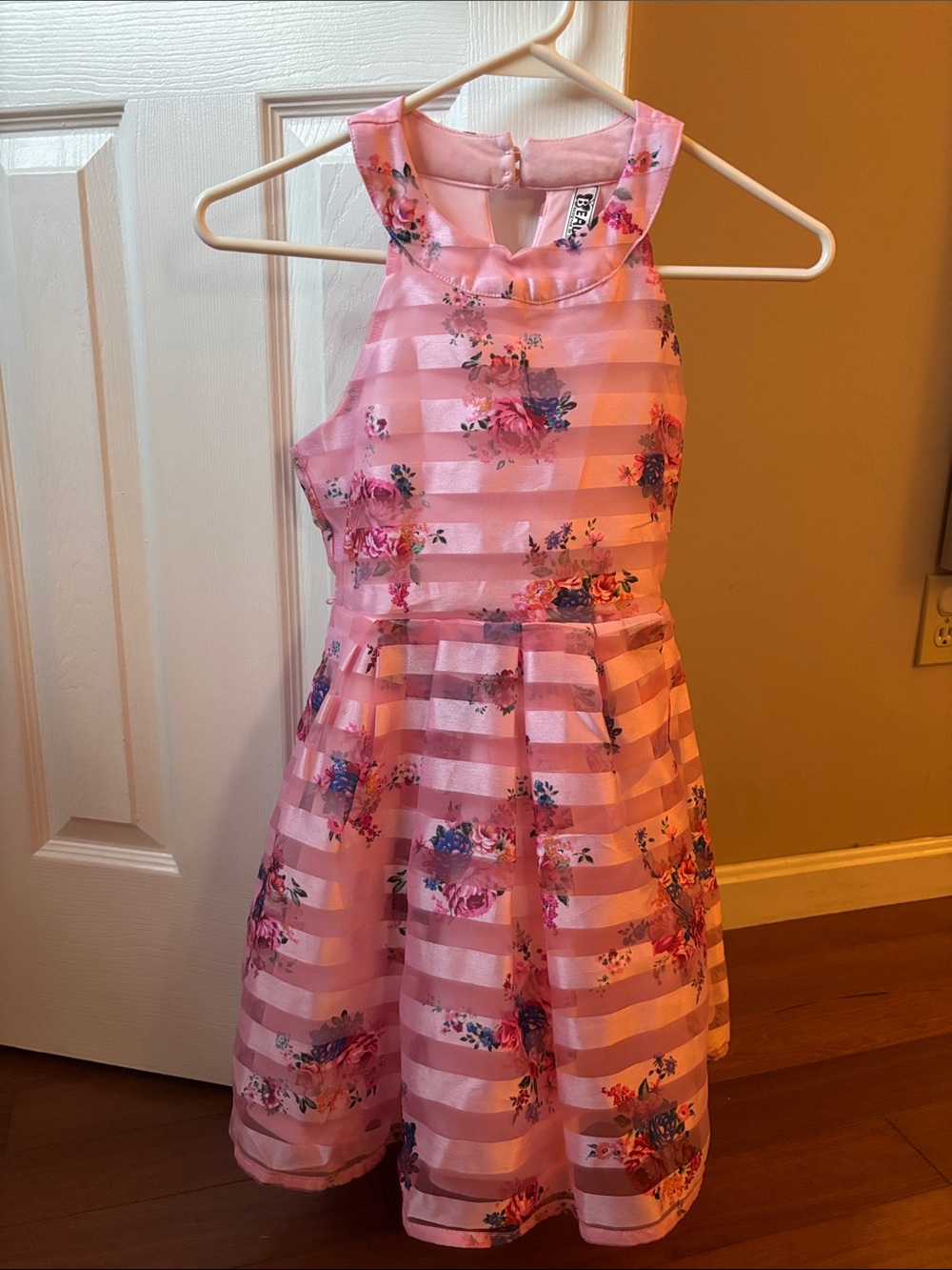 Beautees Pink Floral Stripe Party Dress
